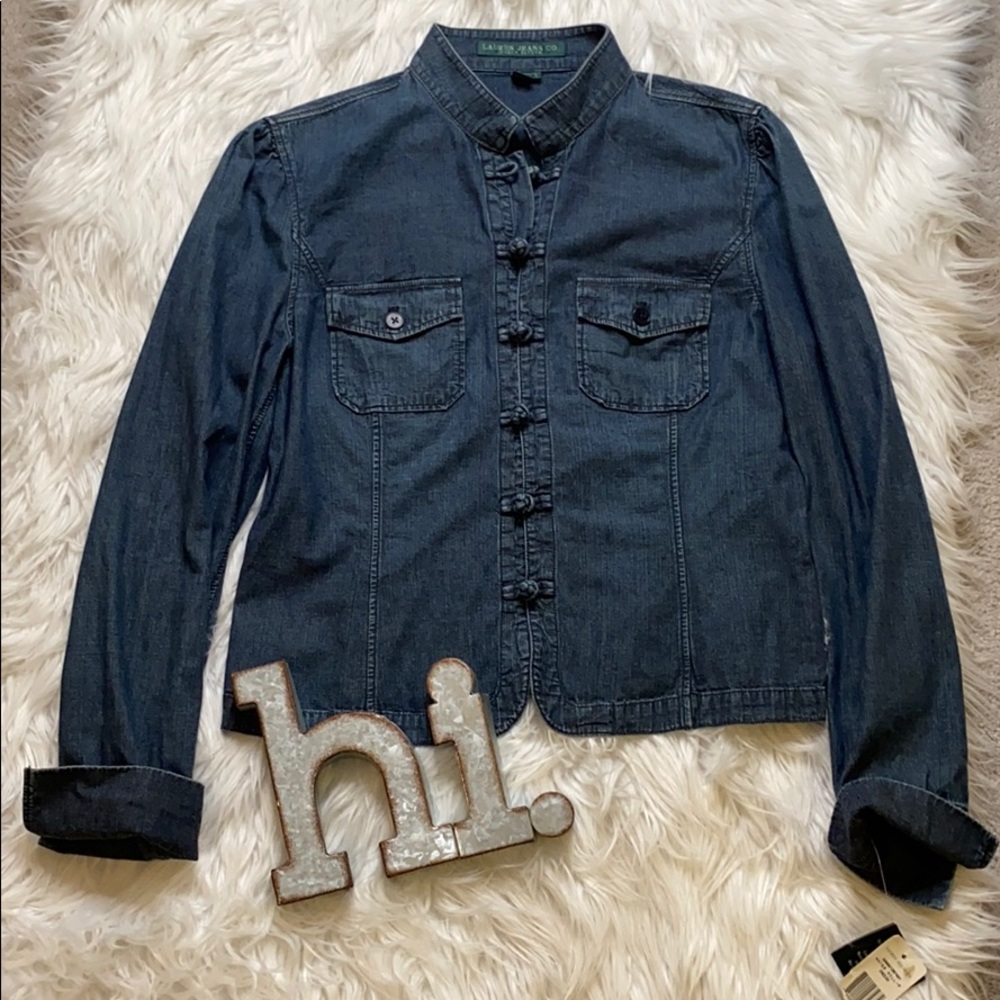 Lauren Jeans Co. Denim Top W/ Knot Front Closure